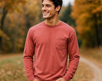 Trend Gift Comfort Colors Long Sleeve Pocket T-Shirt: Vintage-Washed Cotton Unisex Tee
