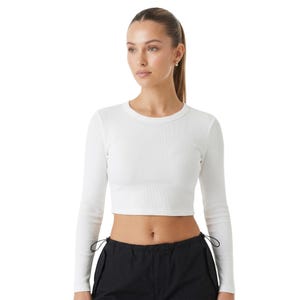 Bella Canvas Micro Rib Long Sleeve Crop Top, Fitted Basic Tee