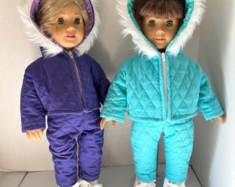 Purple or Teal Winter Outfit (jacket pants boots) for 18” Girl Doll