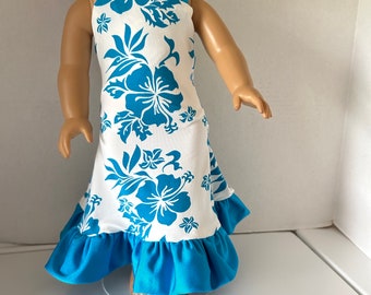 Teal Flowered Hawaiian Long Dress for 18” American Girl Doll