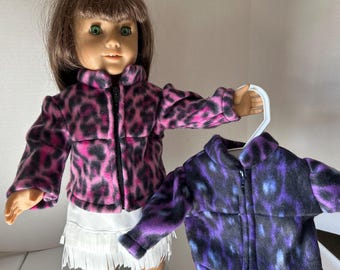 Chaqueta polar con estampado de leopardo rosa o morado para muñeca de 18”