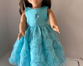 Langes Türkises Satin Kleid und Schuhe für 18 zoll Puppe