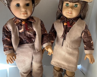 Traje de vaquero o vaquera color canela para muñeca de 18" (niña o niño)