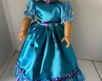 Teal Satin Long Dress for an 18"  Girl Doll