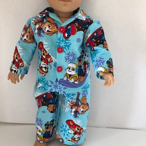 Teal Blue Sledding Paw Patrol Pjs for 15” or 18"  Doll