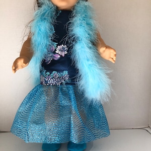 SALE Blauw met bloemen geklede schoenen en boa voor 18-inch Amerikaanse meisjespop