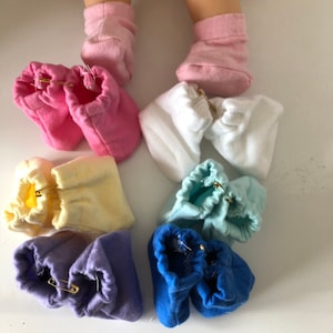 15" Bitty Baby Booties in 7 colors (light or dark pink white yellow teal purple blue)