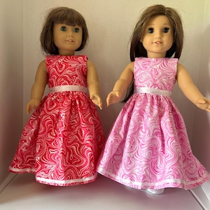 Red or Pink Cotton Long Dress and Shoes for 18&quot;  Girl Doll