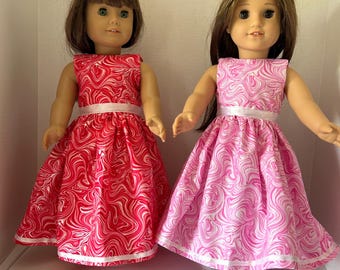Red or Pink Cotton Long Dress and Shoes for 18"  Girl Doll