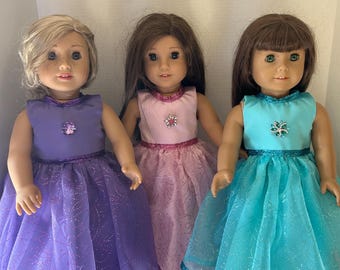 Purple Pink Teal Satin with Sparkly Overlay Dress and Shoes for 18" Girl Doll