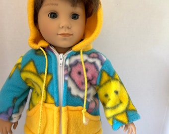 Chaquetas con capucha de forro polar color turquesa y amarillo para muñeco de niño de 45 cm.