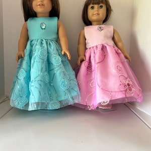 Pink or Teal Long Satin Dress and Shoes for 18”  Doll