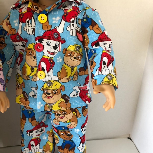 Blue Fire Paw Patrol Pjs for the 15” or 18” for American Girl or Boy Doll Free Shipping