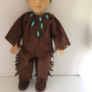 Brown Boy Indian Outfit (top pants moccasins ) for 18&quot; Boy Doll Free Shipping