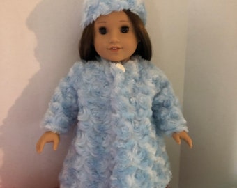 Fur Coat and Hat in 4 colors (blue pink purple teal) for 18”  Girl Doll
