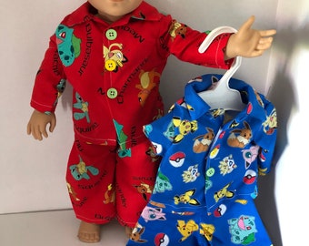 Red or Blue Pokemon pjs for 15” or 18” American Boy Doll