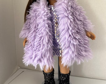 Purple Fur Coat Purple Sequins Dress and Black Sequins Boots. Free Shipping