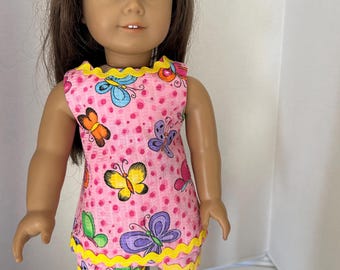 Pink Butterfly Top and Shorts  for 18"  Doll