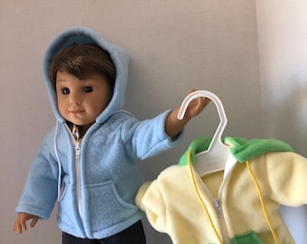 Chaqueta polar azul o amarilla para muñeca niña de 18”