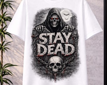 Liemannen Skull T-shirt, Stay Dead Graphic T-shirt, Gotisk Streetwear-tröja, Mörk Skräckdesign