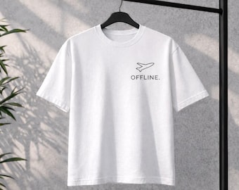 Offline-t-shirt, minimalistisk grafisk t-shirt, flygplansläge-t-shirt, streetwear-t-shirt