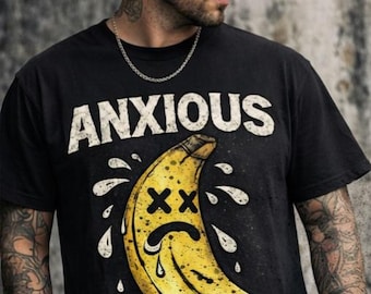 Ångestlig banan-t-shirt, rolig ångestgrafik-t-shirt, ledsen banan-tröja