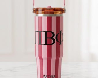 Licensed Sorority Customized Striped Cabana Tumbler 30 oz. with Handle