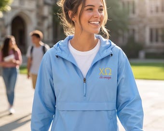 Licensed Chi Omega Sorority Embroidered Champion Packable Jacket