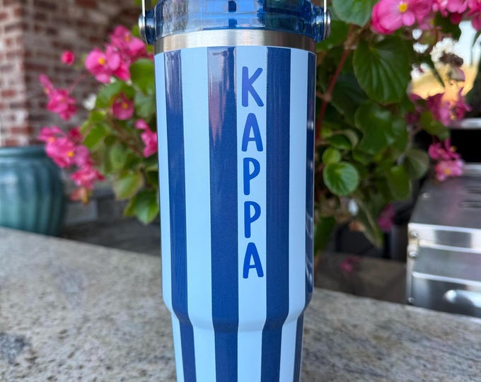 Customized Striped Cabana Tumbler 30 oz. with Handle