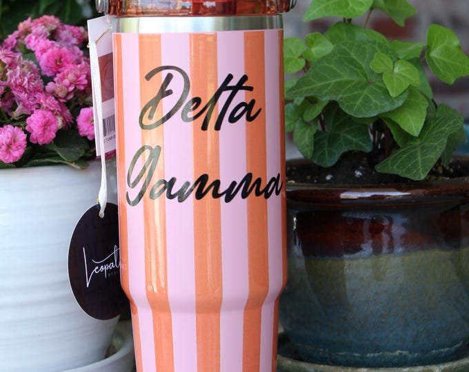 Licensed Sorority Customized Striped Cabana Tumbler 30 oz. with Handle