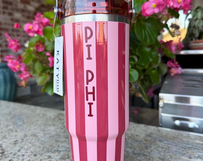 Customized Striped Cabana Tumbler 30 oz. with Handle