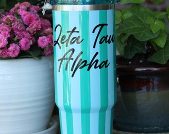 Licensed Sorority Customized Striped Cabana Tumbler 30 oz. with Handle