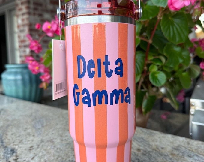 Customized Striped Cabana Tumbler 30 oz. with Handle