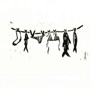 fish hanging on clothesline