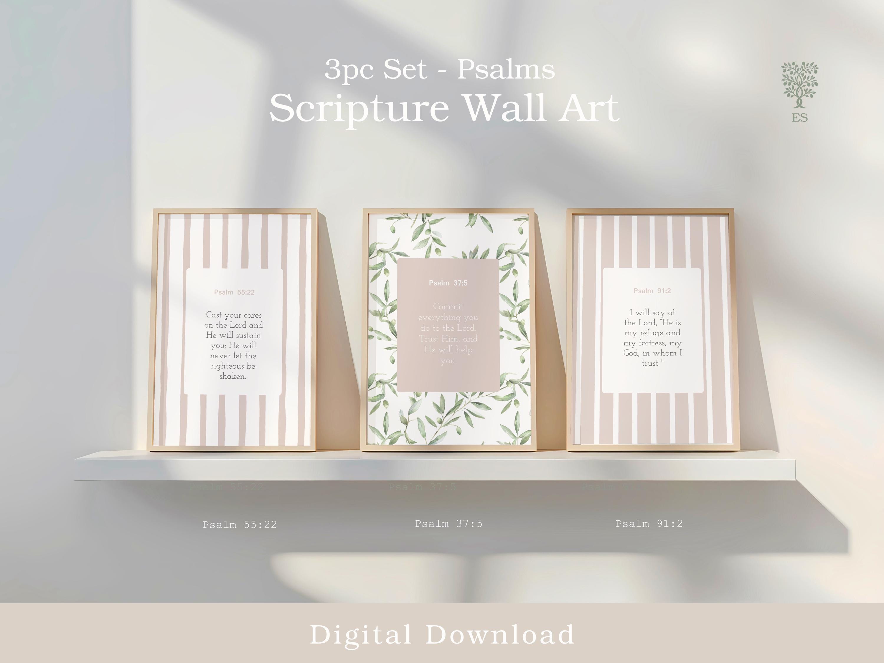 Psalm Scripture Wall Art Prints - Beige & Olive Christian Wall Decor ...