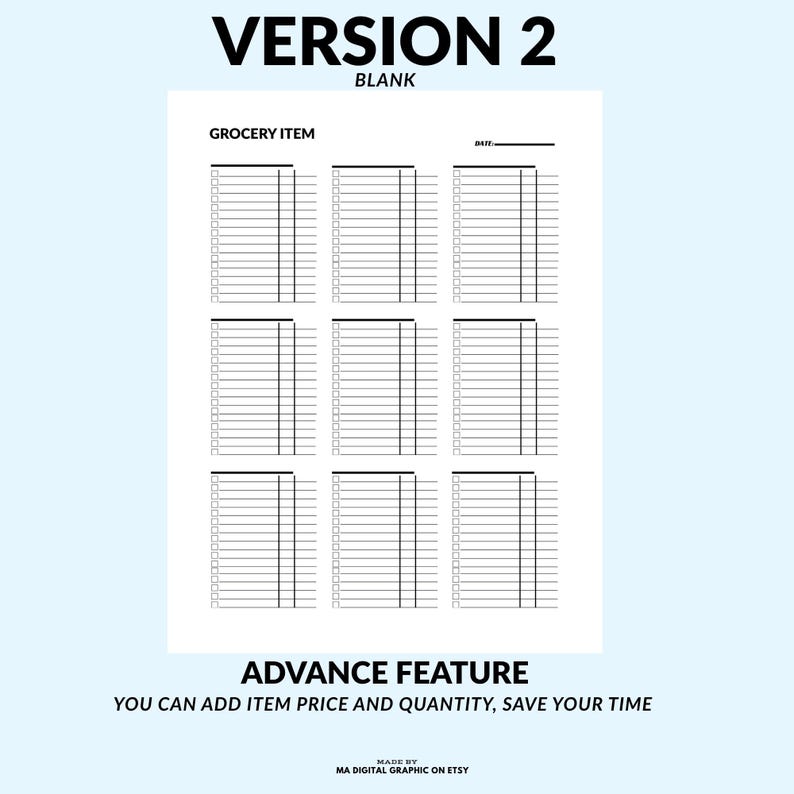 Simple Grocery List Template PDF, Printable Shopping List, Food Planner ...