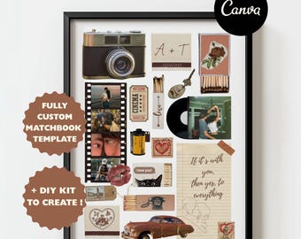Editable Matchbook Art Poster Template: Couples Gift, Retro Decor (Digital Download)
