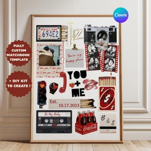 May include: A framed collage with a New York number plate, a vintage camera, photos, and the words "You + Me." It also features a cassette tape, Coca-Cola bottles, and the text "Be My Baby."