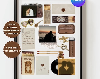 Póster de caja de cerillas editable, regalo de aniversario DIY (plantilla de Canva)