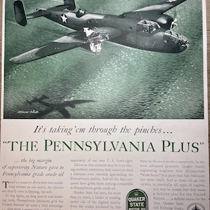 Advertentie &#39;The Pennsylvania Plus&#39; Quaker State Motor Oil uit 1942
