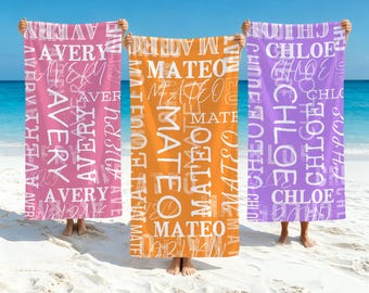 Personalized Signature Beach Towel,Custom Name Children's Beach Towel,Quick Drying Pool Towels,Party Favors, Vacation Gifts,Travel Souvenirs