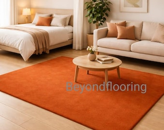 Effen oranje handgetuft wollen tapijt, minimalistisch modern vloerkleed, verbrand oranje tapijt, modern woonkamertapijt, Scandinavisch vloerkleed slaapkamer,