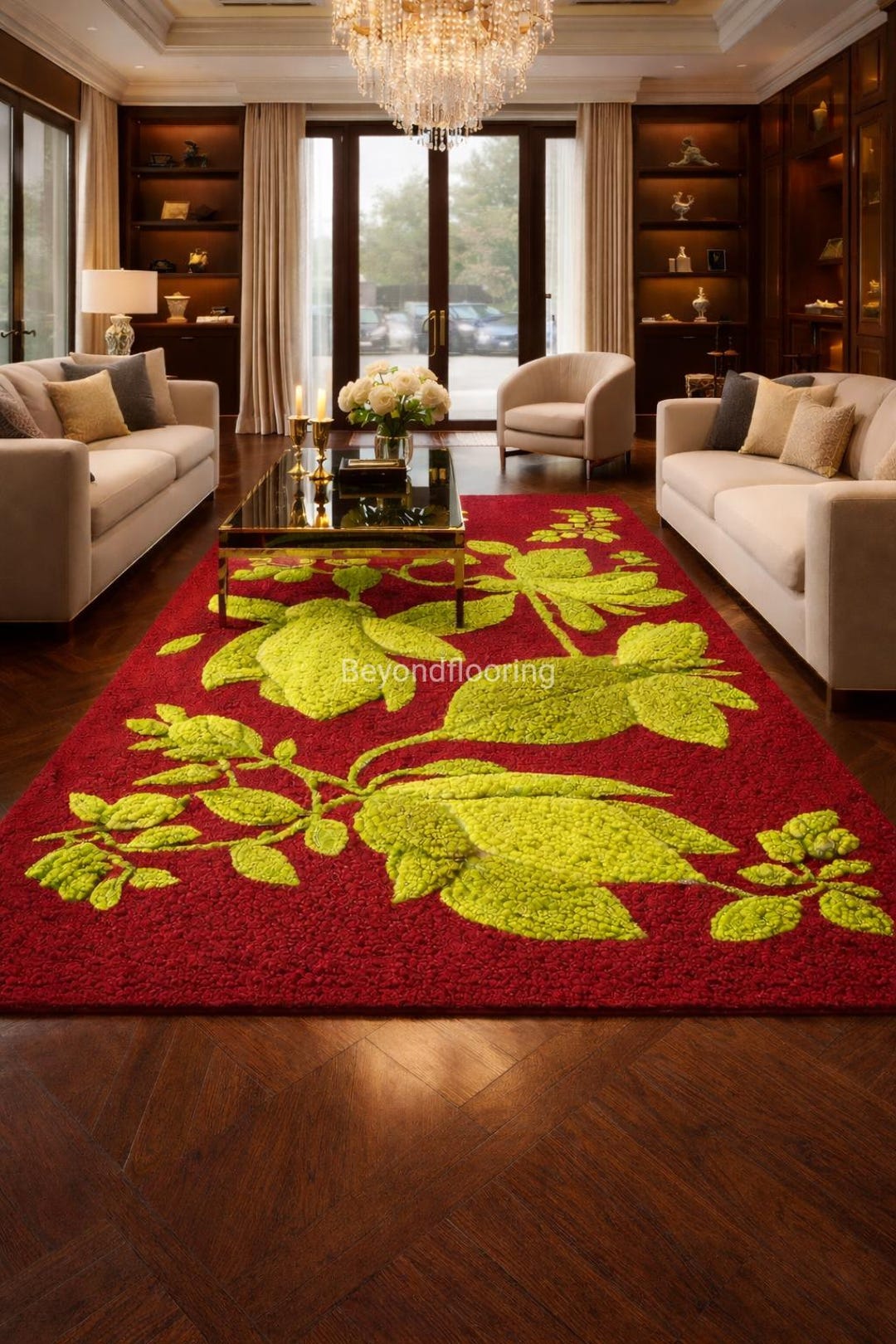 Floral Hand Tufted Rug, Red Botanical Area Rug, Modern Flower Wool ...