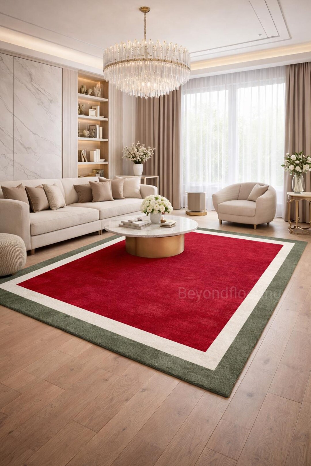Red Layered Rugs Hand Tufted Wool Rug | Red Border Area Rug, Modern Minimalist Carpet ...