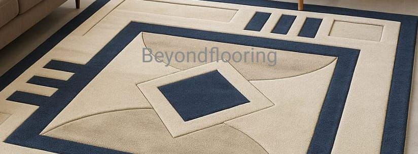 Hand Tufted Geometric Wool Rug, Modern Abstract Area Rug, Blue Beige ...