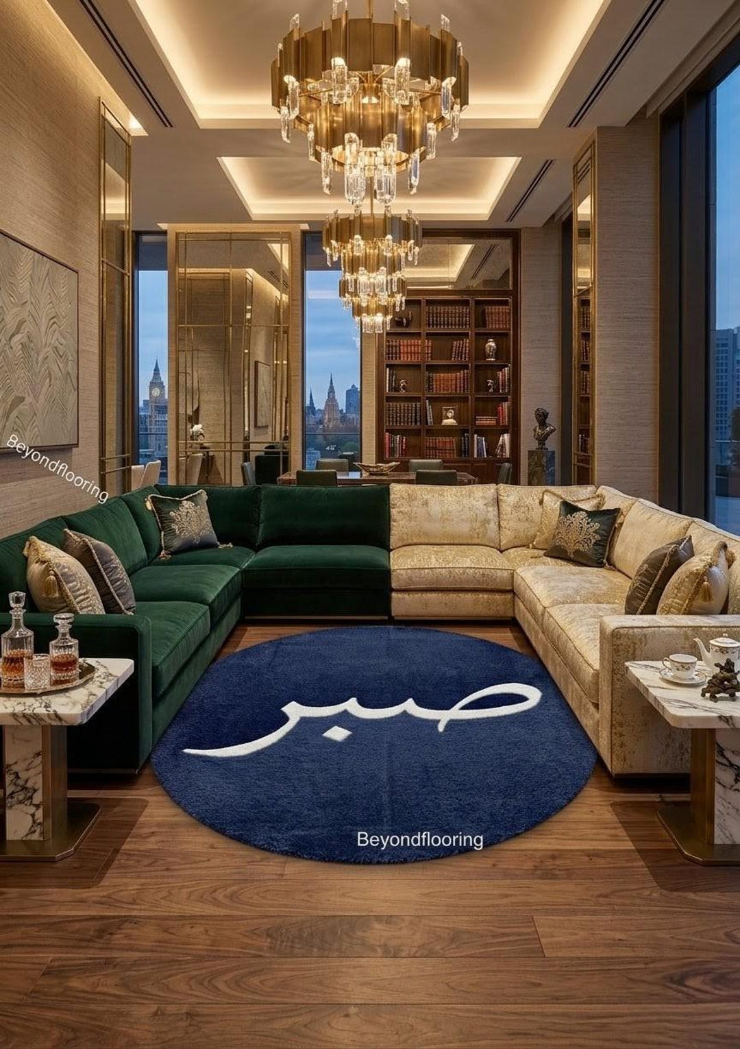 Arabic Calligraphy Rug Hand Tufted Round Arabic Calligraphy Wool Rug, Sabr Rug, Navy Blue ...