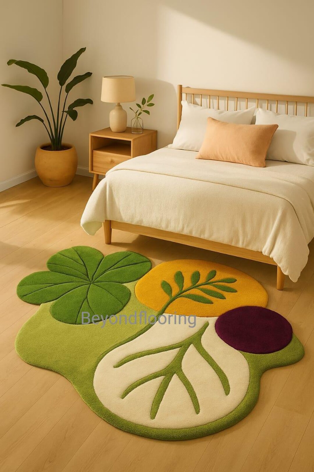 Hand-tufted Clover Leaf Shaped Rug.nature-inspired Handcrafted Leaf Rug ...