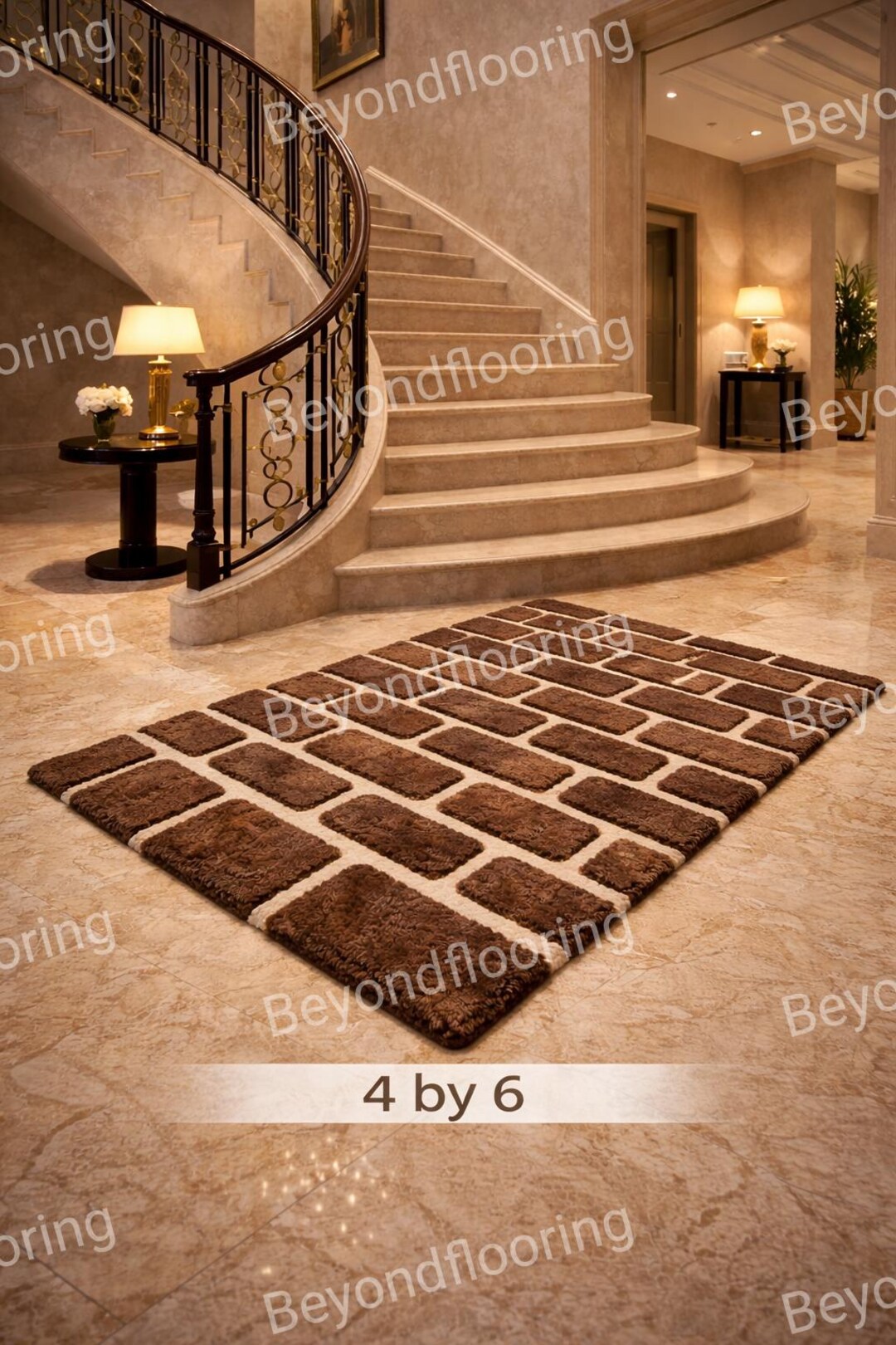 Hand Tufted Brick Pattern Wool Rug| Brown Textured Area Rug 4x6| Modern ...