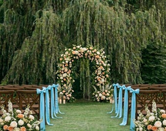Blue Satin Wedding Chair Sashes – Soft Elegant Bows for Outdoor Ceremony Decor