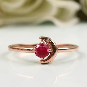 14K Gold Ruby Ring, Prong-Set Stacking Ring, Wedding Band, July Birthstone Jewelry